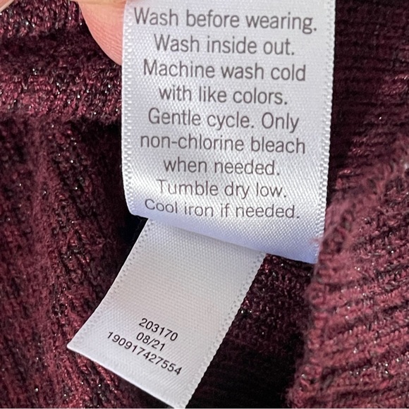 NINE WEST PURPLE Size Large Metallic SPARKLE BALLOON Sleeve RIBBED SWEATER DRESS - Picture 6 of 8